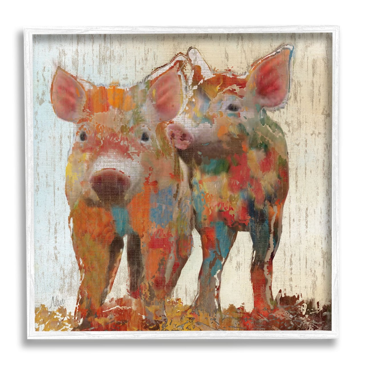 Stupell Industries Rustic Farm Pigs Abstract Contemporary Patchwork Pattern Framed Wall Art